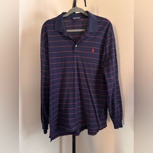 Classic Navy and Red Striped Polo Golf Long Sleeve Shirt
